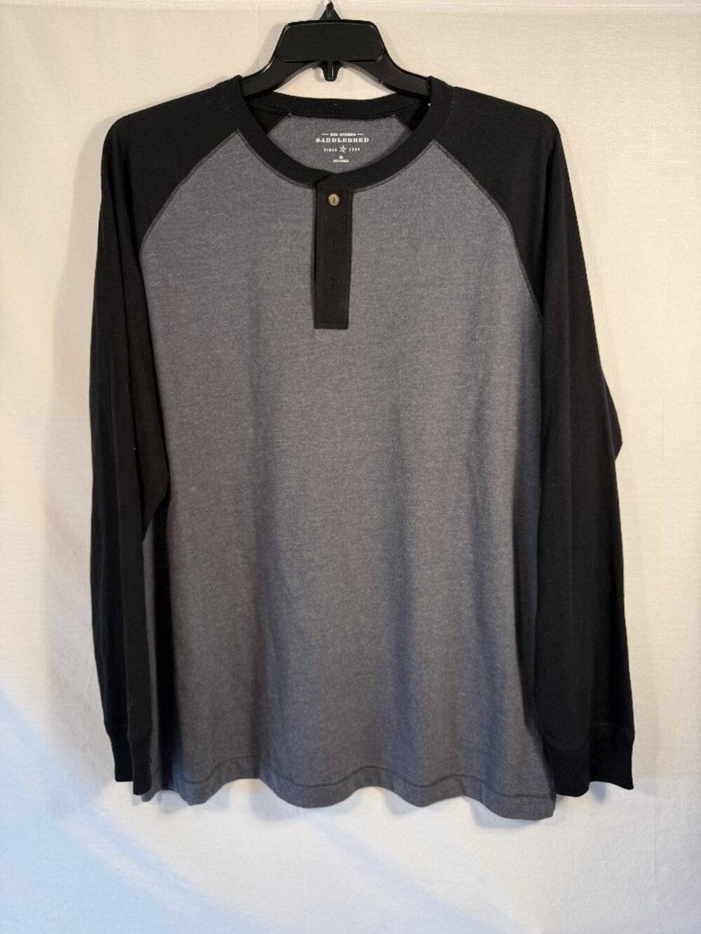 Saddlebred Men XL Gray Black Henley Raglan‎ Shirt